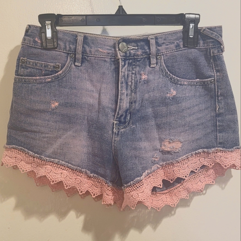 Pink Distressed Free People Jean Shorts, Size 26
